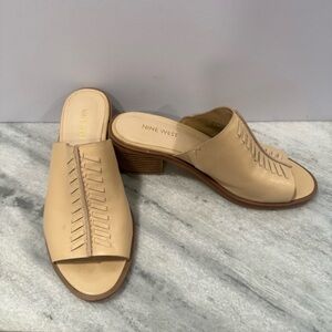 Nine West Tan Leather Open-Toe Slide Mules